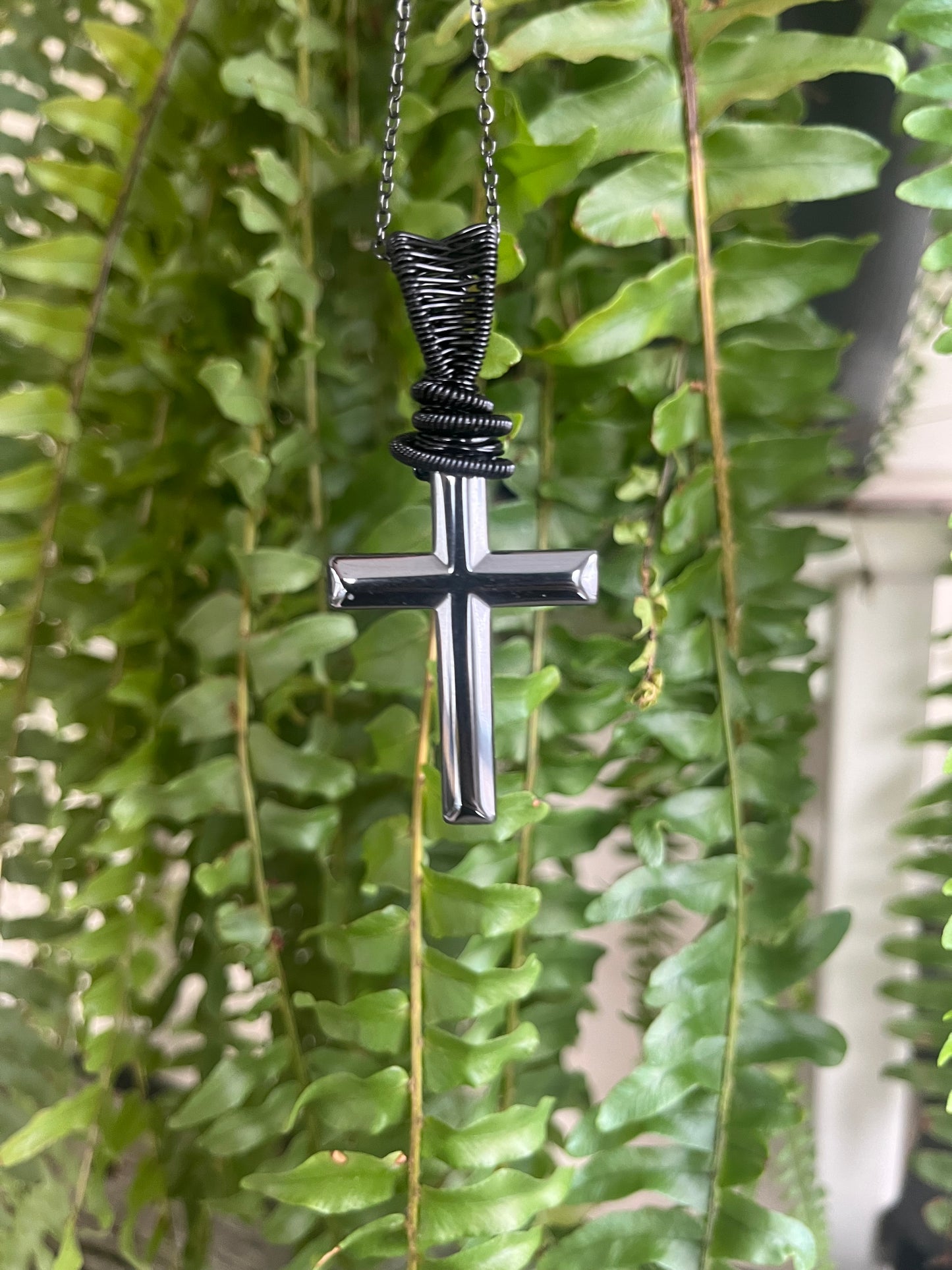 Black Obsidian Protection Cross – Wire-Wrapped Pendant