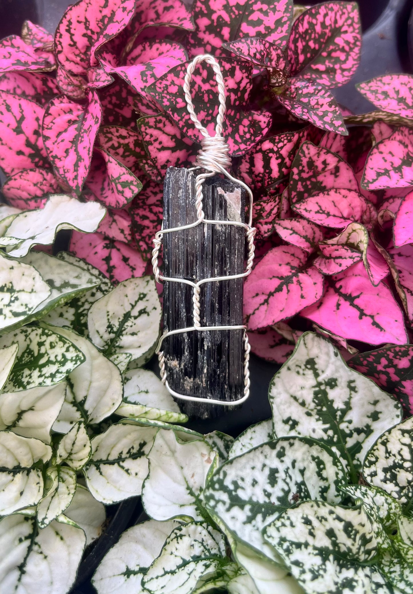 Raw Black Tourmaline Crystal Pendant – Handwrapped in Silver Wire – Protective Grounding Stone with Natural Inclusions