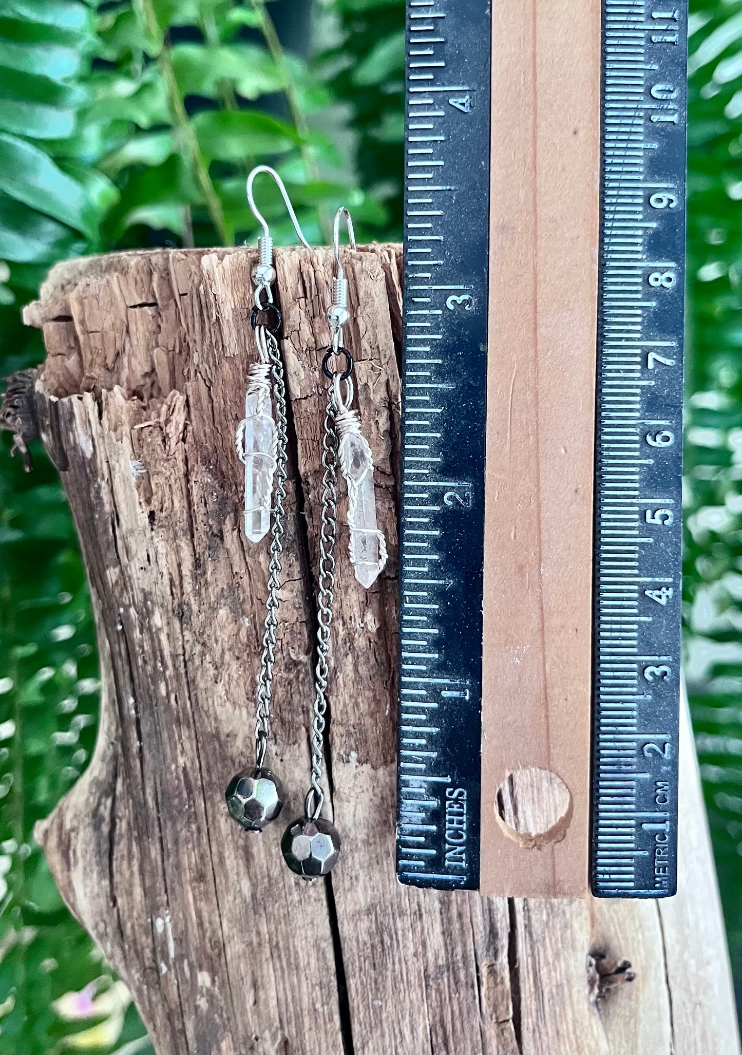Natural Clear Quartz • Hand-Wrapped • Mixed-Media Statement Earrings