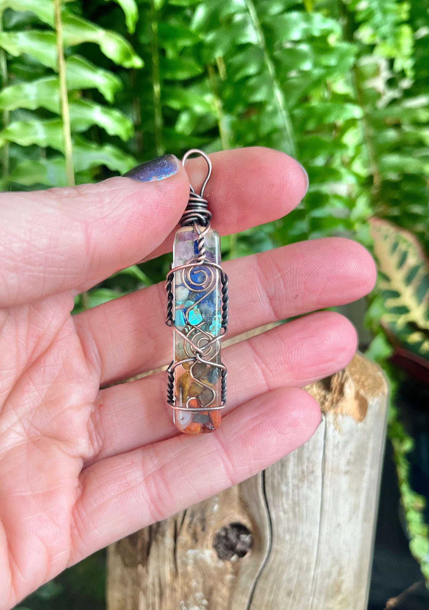 Seven Chakra Crystal Wand Pendant – Handmade Wire Wrapped Healing Necklace