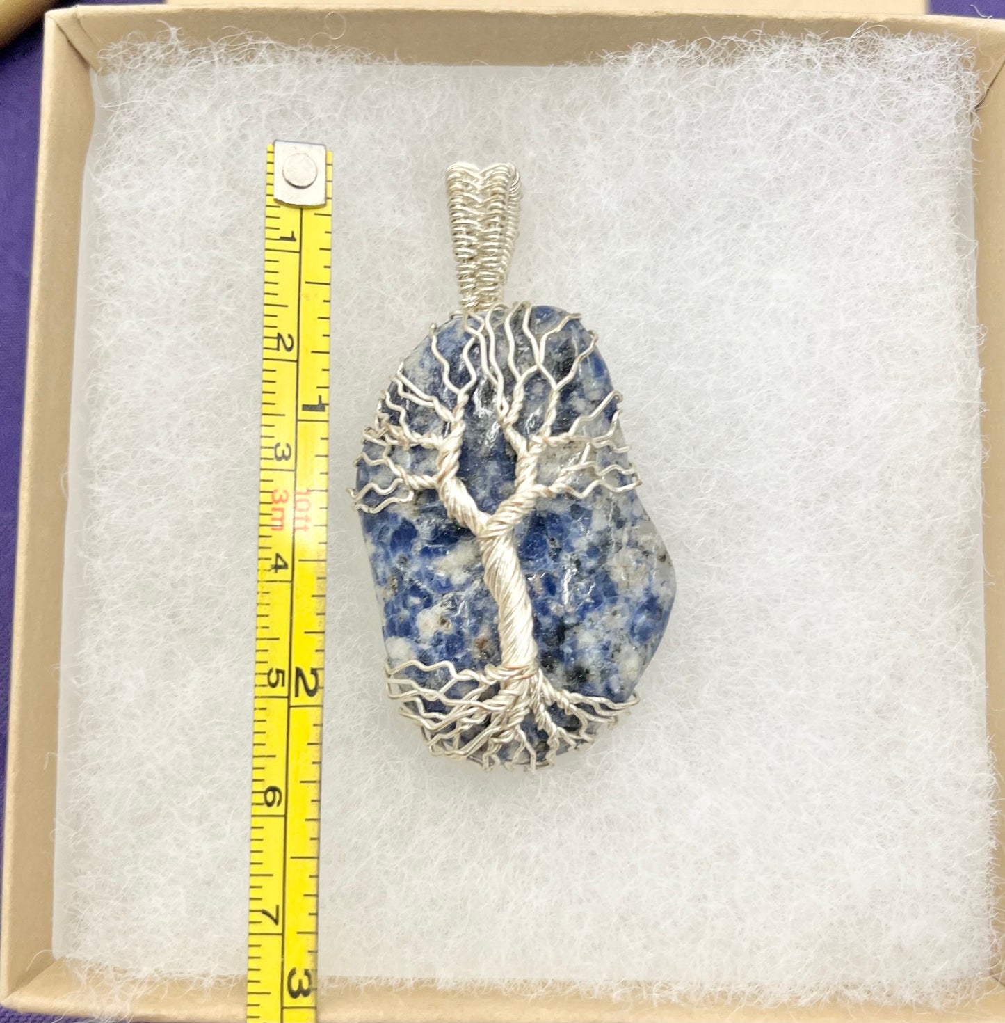 Sodalite Tree of Life pendant necklace in silver wire