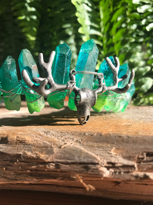 Blue / Green Ombré Goddess Crown with Skull