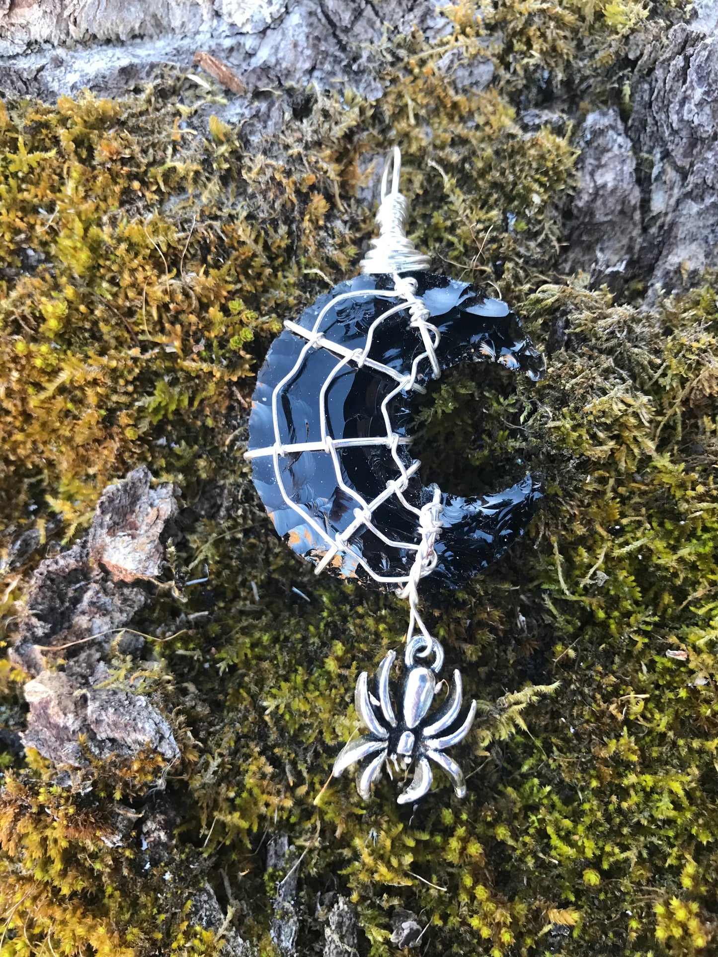 Custom Spider Web on Crescent Moon