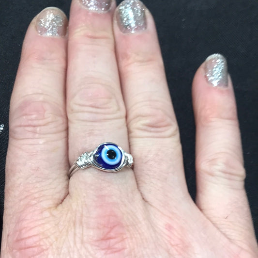 Silver wire - Evil Eye Protection Ring - Custom Sizing