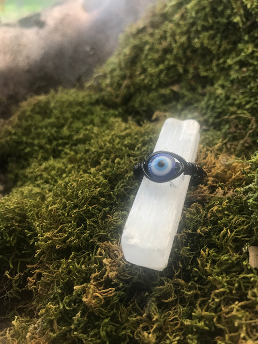 Black wire - Evil Eye Protection Ring - Custom Sizing