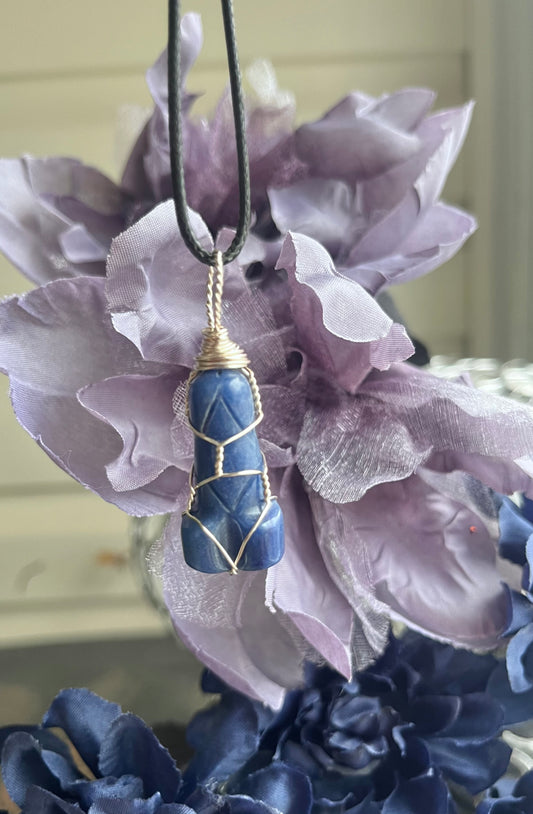 Cheeky Blue Stone “Fertility Charm” Necklace | Silver Wire Wrapped Lucky Talisman