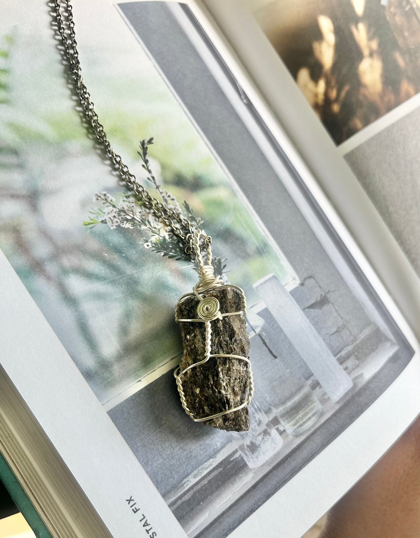 The Crystal Fix Bundle | Mica Schist Wire Wrapped Necklace + Crystal Book