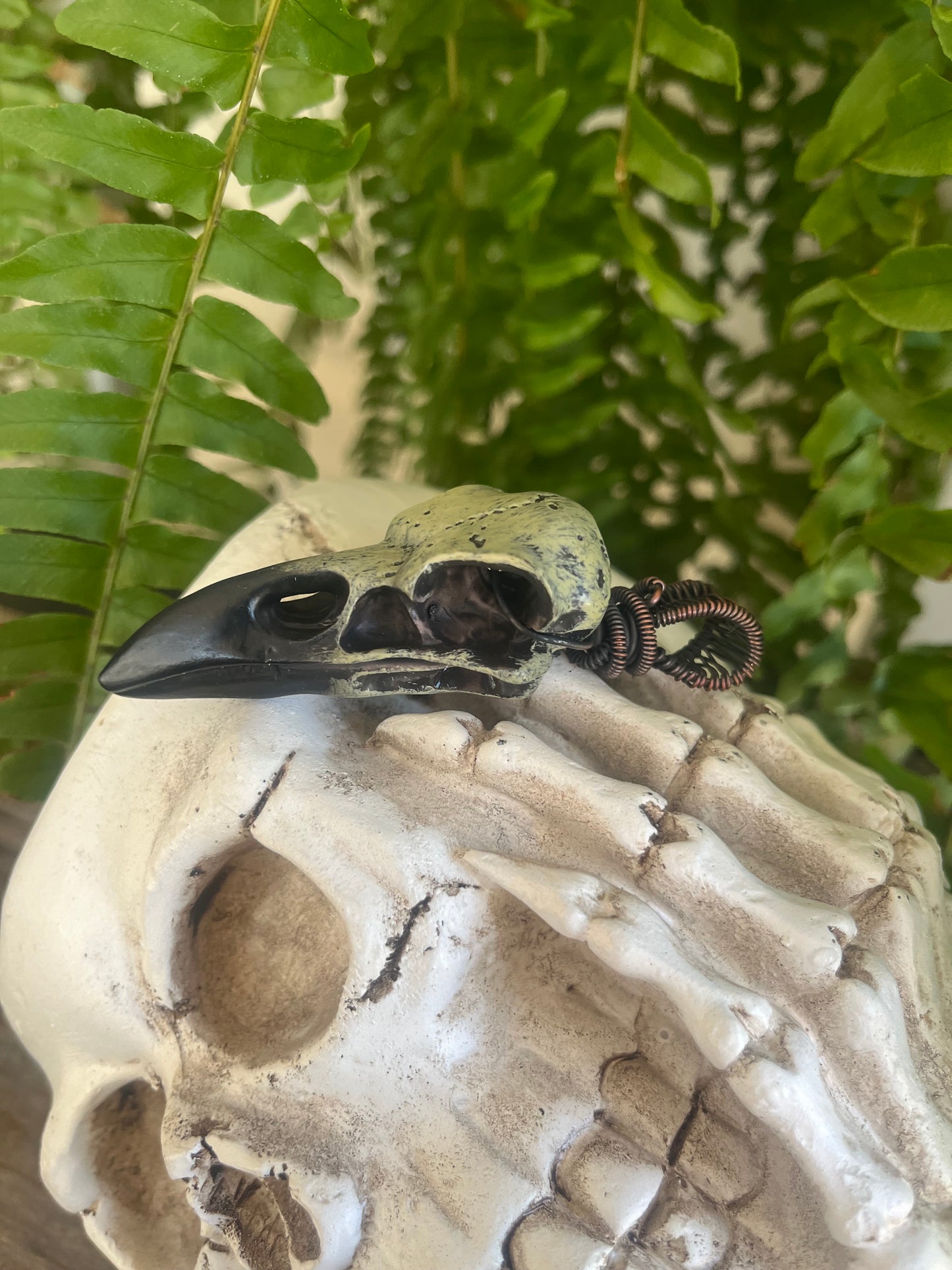 Custom Acrylic Raven Skull Pendant – Choose Your Wire (Black, Copper, or Silver)