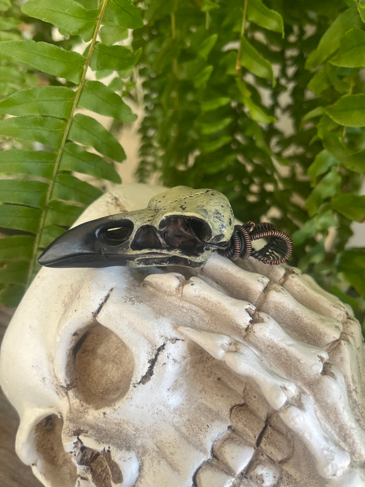 Custom Acrylic Raven Skull Pendant – Choose Your Wire (Black, Copper, or Silver)