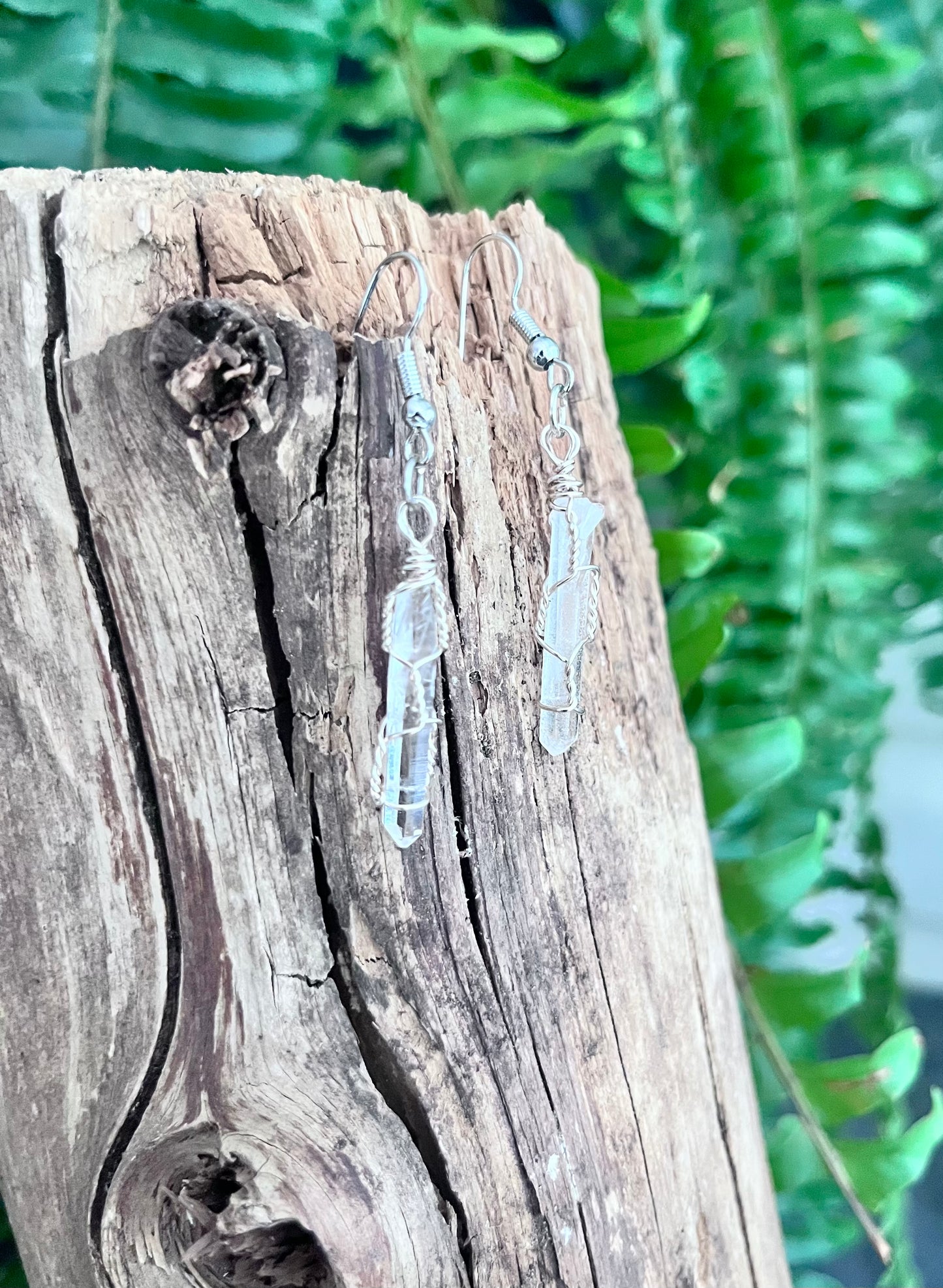 Clear Quartz Point Earrings | Hand Wire Wrapped Crystal Earrings | Silver Wire
