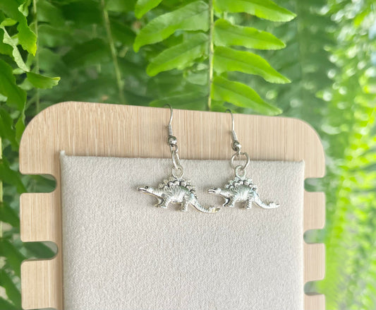 Silver Stegosaurus Dinosaur Earrings