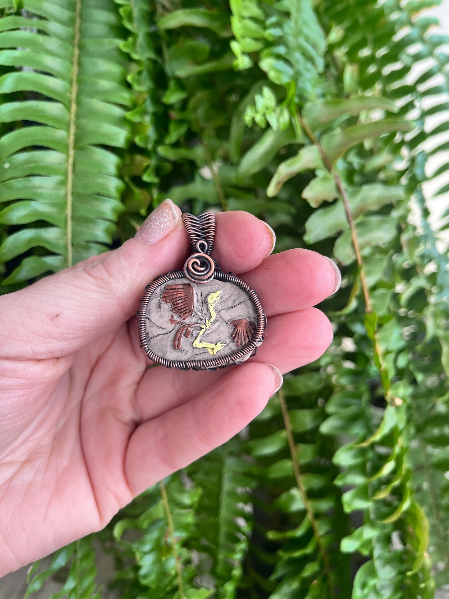 Faux Fossil Pendant | Hand-Wrapped Copper Wire Necklace