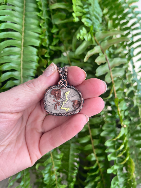 Faux Fossil Pendant | Hand-Wrapped Copper Wire Necklace