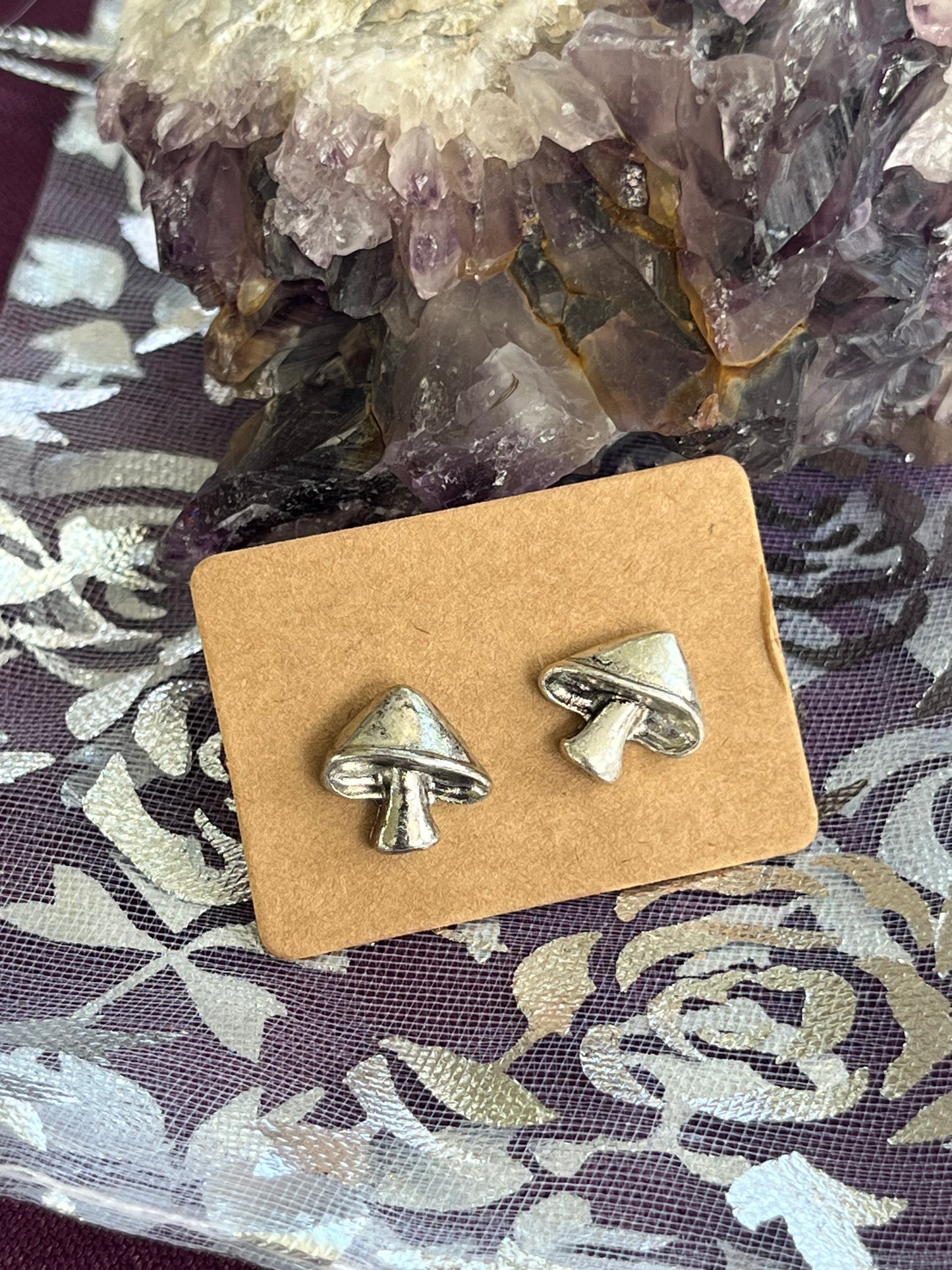 Silver Mushrooms Stud Earrings