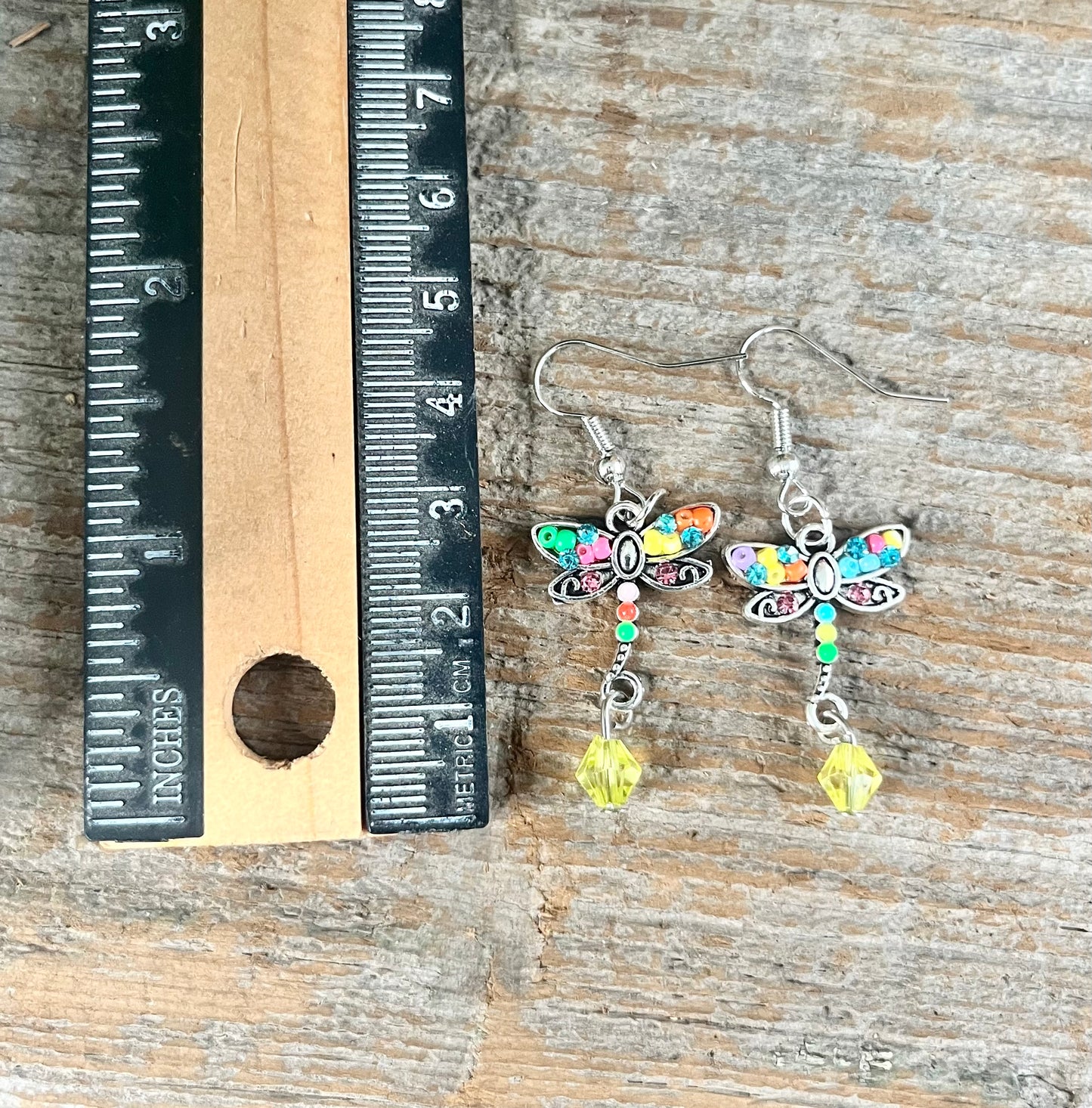 Colorful Dragonfly Yellow Dangle Earrings – Whimsical Fairy Garden Jewelry