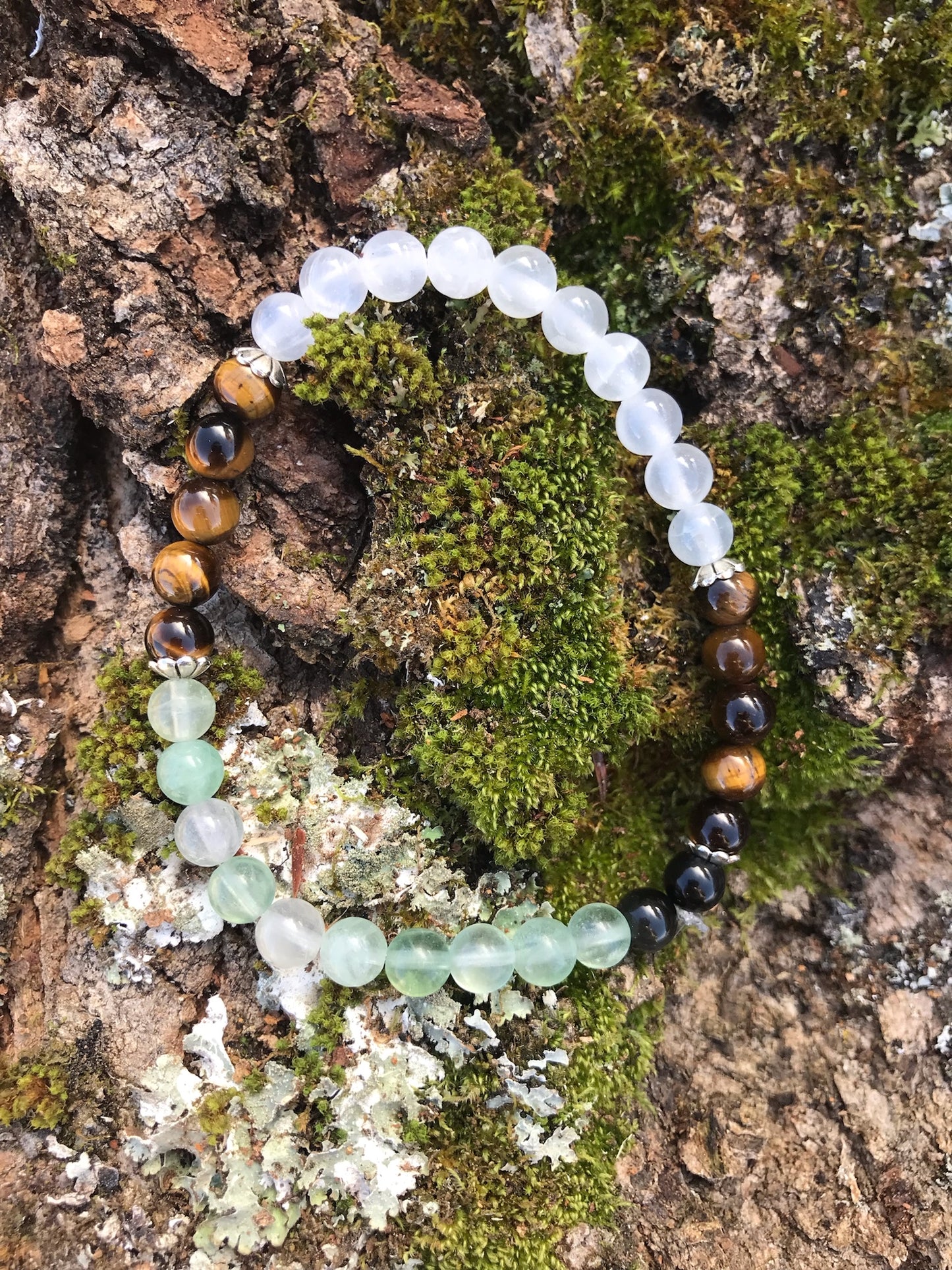 “Cancer Healing & Hope” Stretchy Bracelet with Fluorite, Tigers Eye, Selenite, and Obsidian