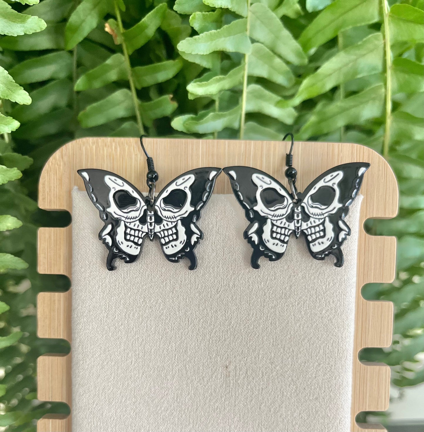 Moth Skull plastic charm Earrings on silver stainless steel hooks