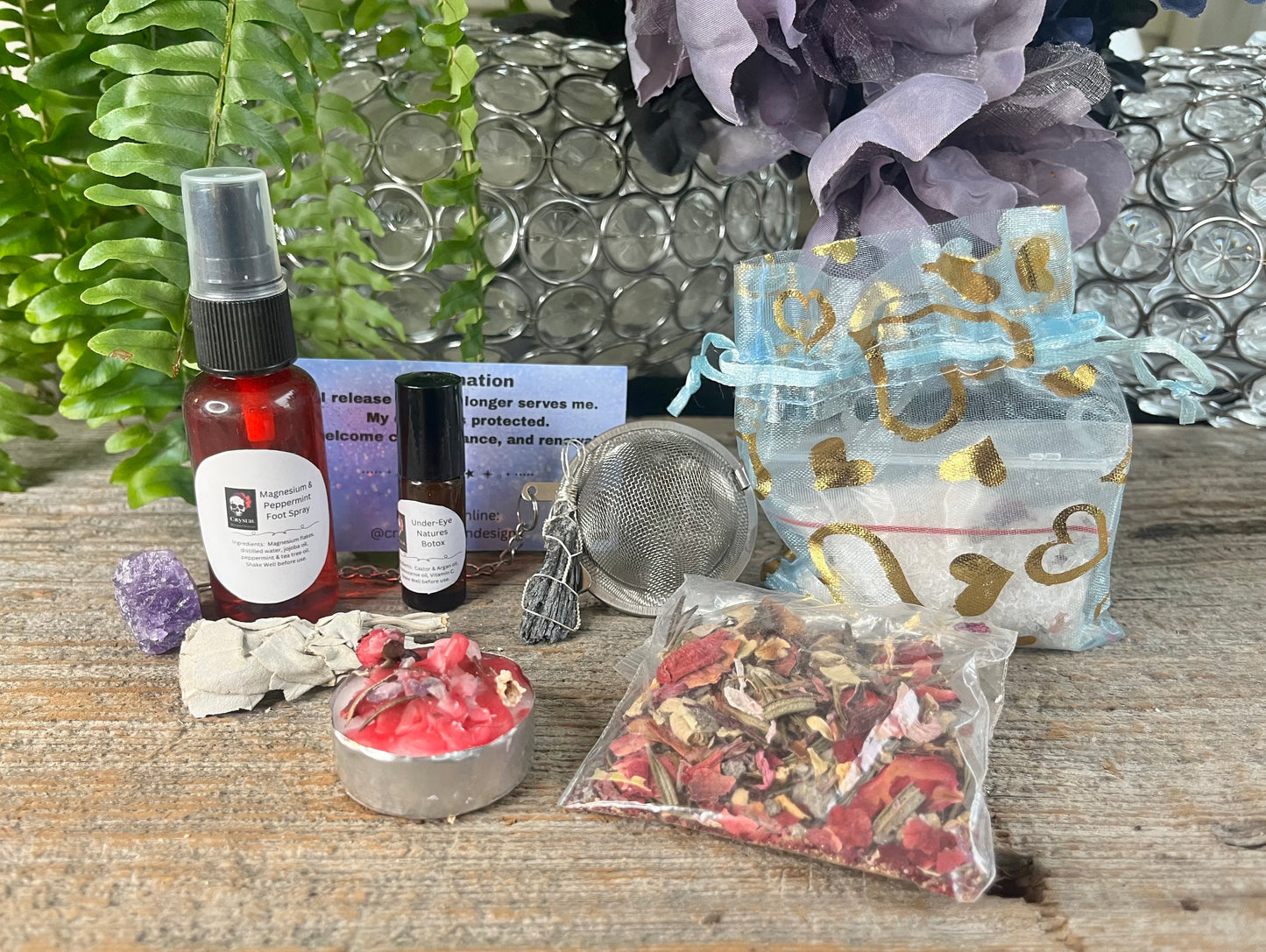 Energy Protection & Reset Ritual Kit | Self Care Gift Set with Sage, Kyanite Necklace, Herbal Bath Salts & Crystal Tea