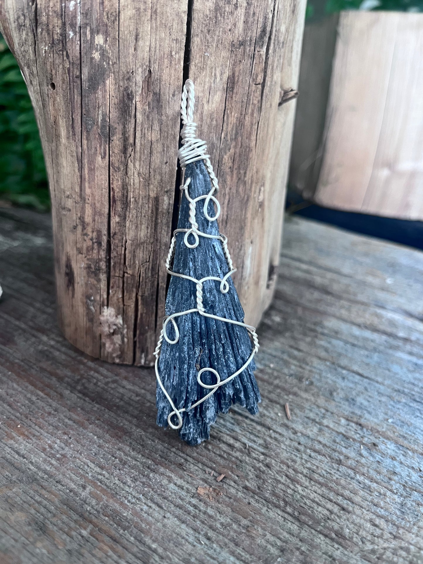Handmade Black Kyanite Wire Wrapped Pendant – Protective Energy Crystal Necklace