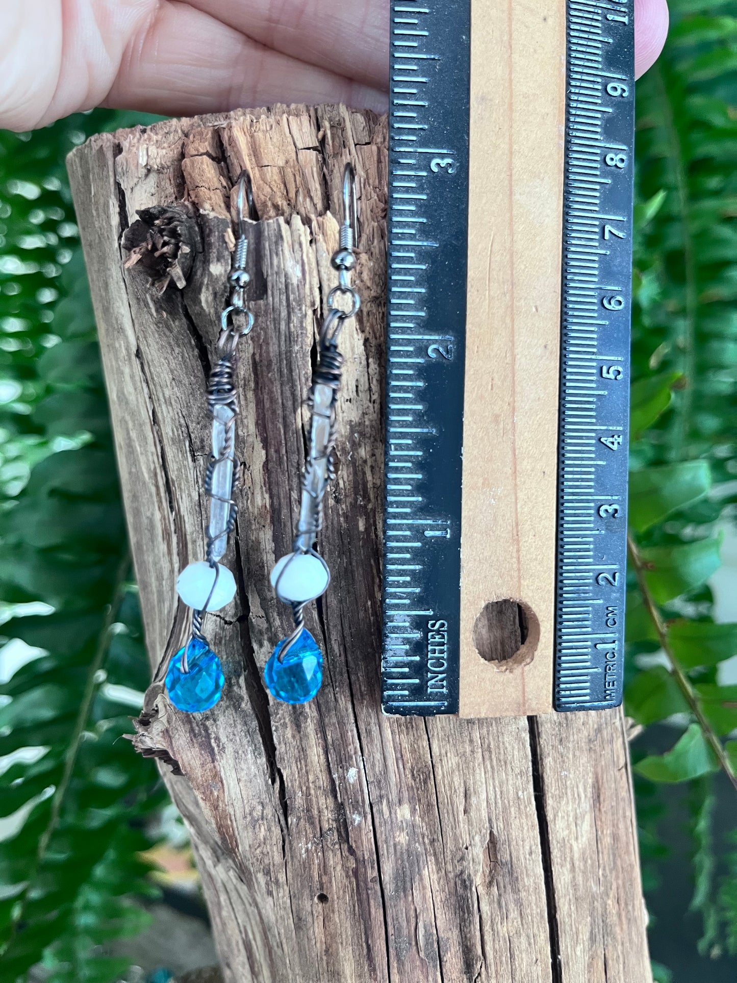 Clear Quartz Spear & Blue Crystal Drop Earrings