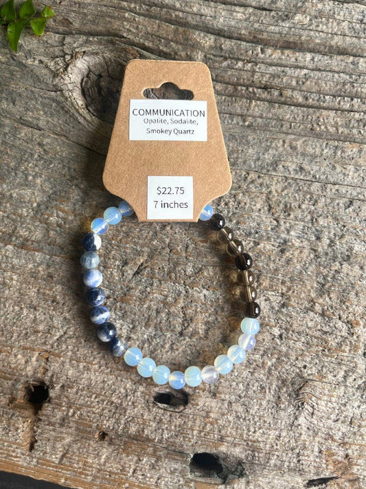 “Communication” Crystal Bracelet – Opalite, Sodalite & Smoky Quartz for Clarity and Expression
