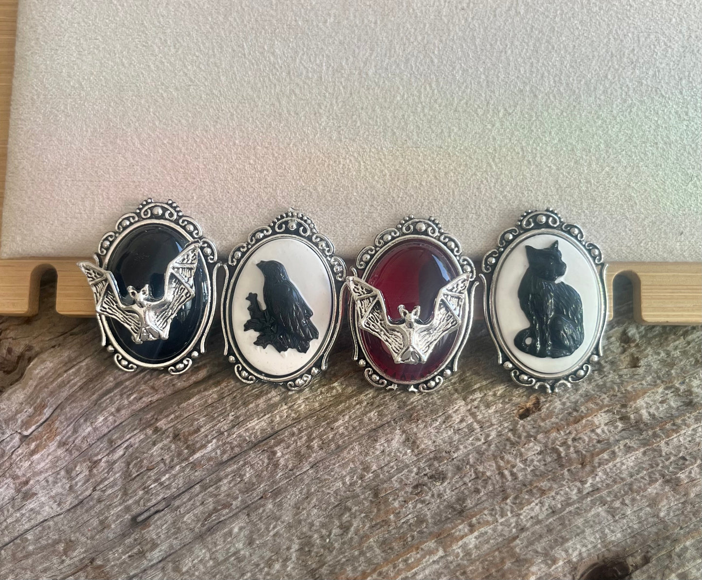 Choose Your Own Gothic Animal Cameo Pendant - Bat, Raven, Cat - Wrapped in Black, Silver, or Copper Wire