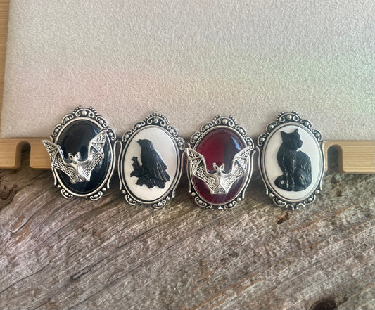 Choose Your Own Gothic Animal Cameo Pendant - Bat, Raven, Cat - Wrapped in Black, Silver, or Copper Wire