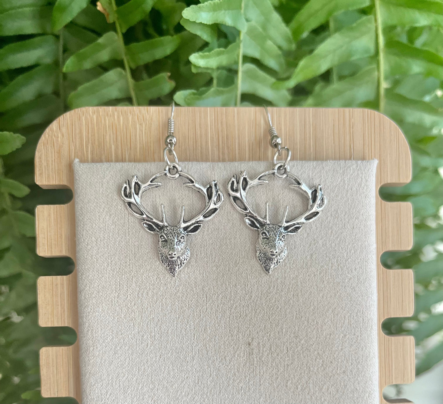 Deer Head Antler Earrings on silver stainless steel hooks