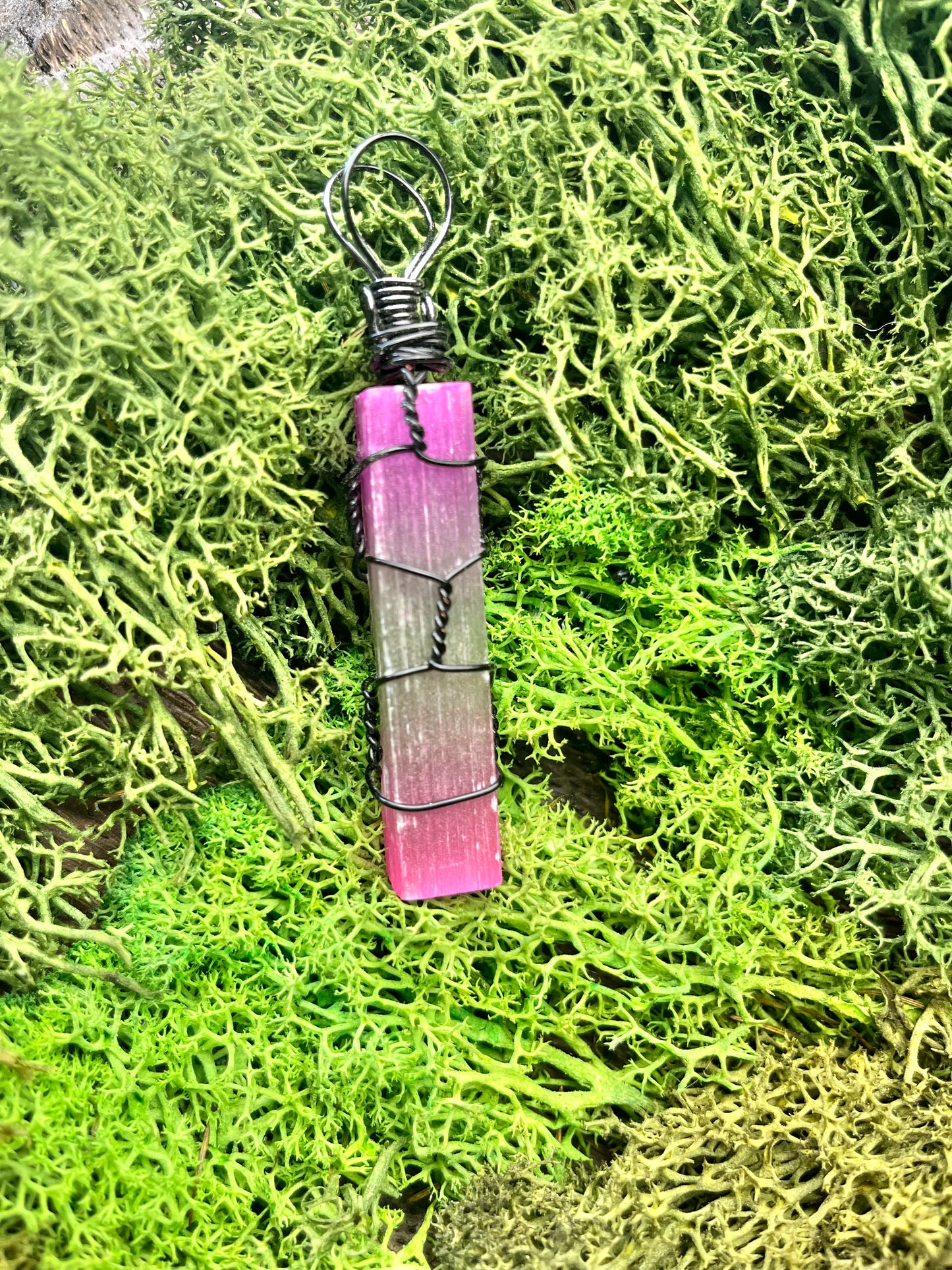 Rainbow Selenite in copper wire pendant necklace