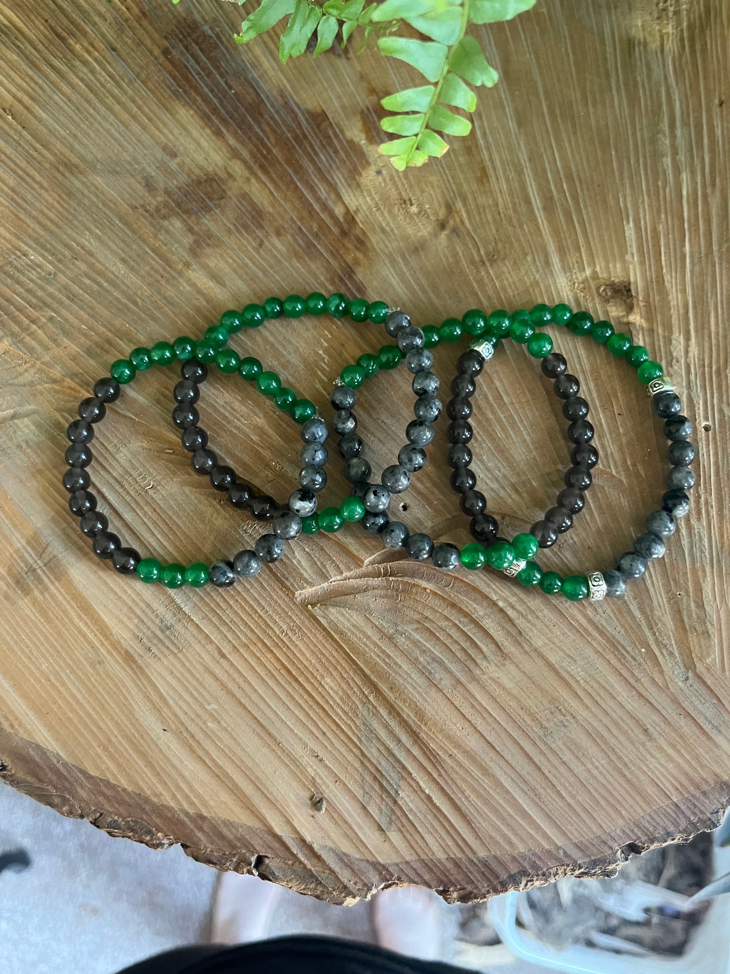 “Protection” Stretchy Bracelet with Black Labradorite, Green Jade, Obsidian beads