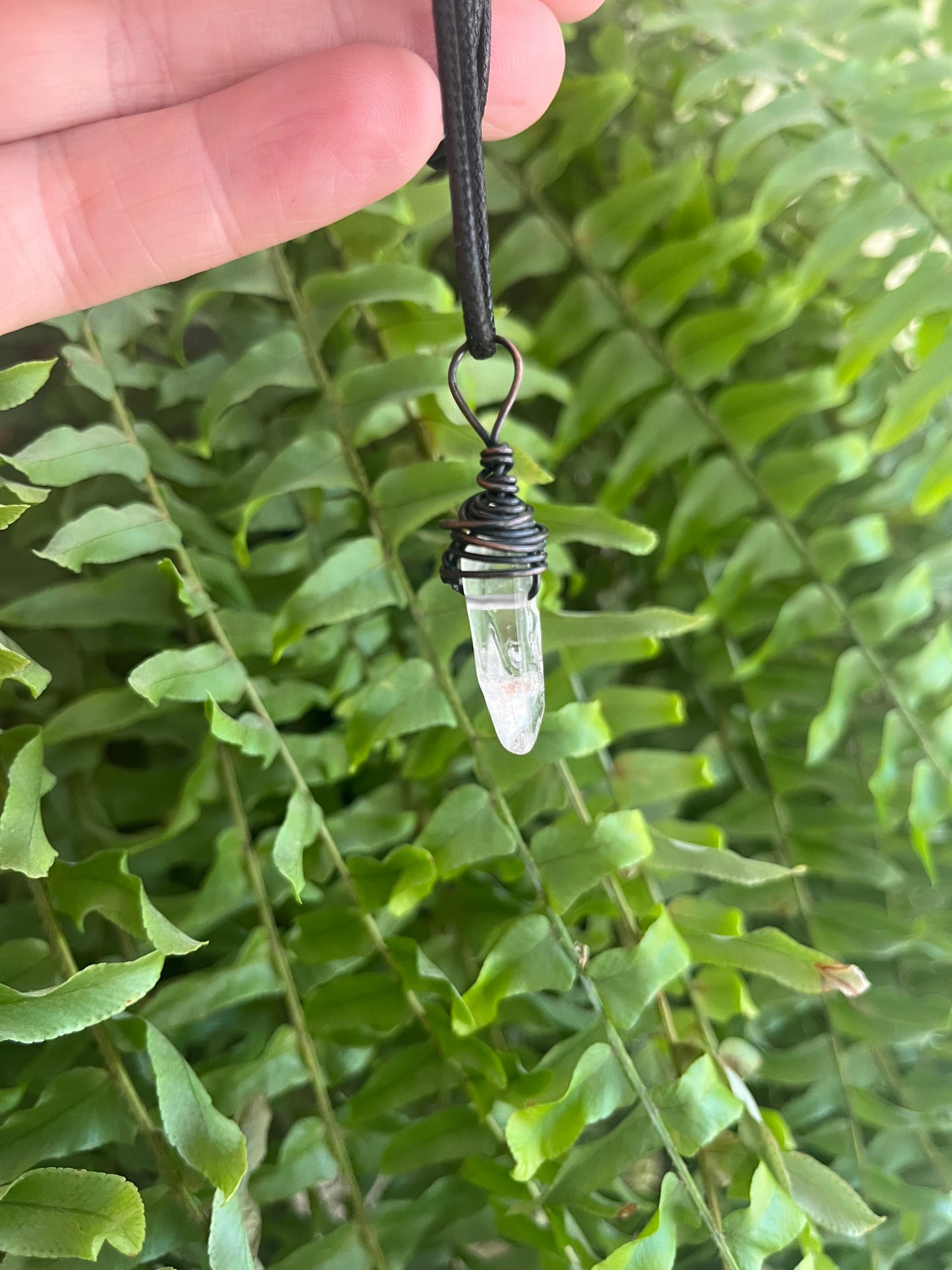 Clear Quartz in copper wire, pendant / necklace