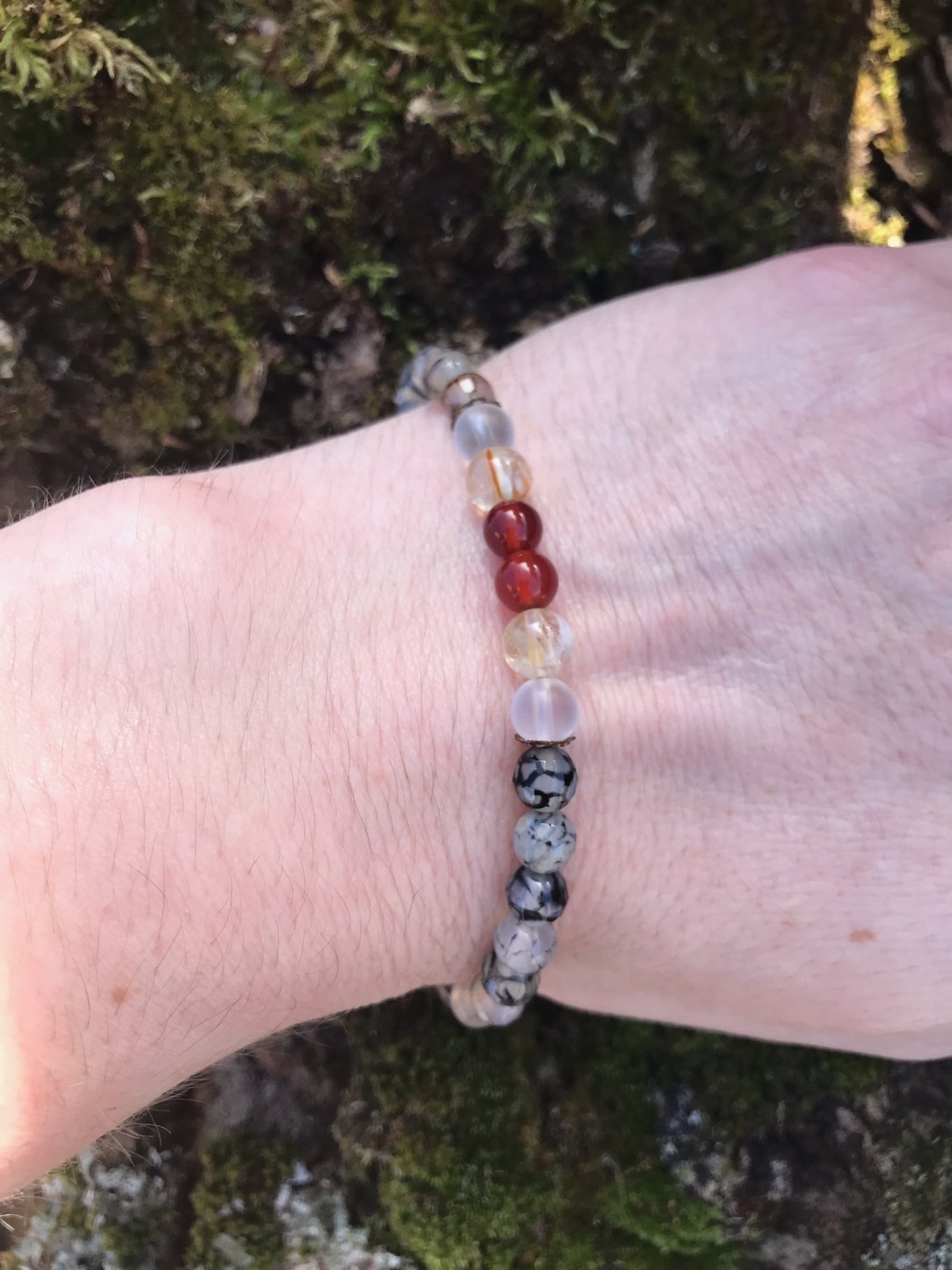 “Energy & Emotional Healing” Stretchy Bracelet with Agate, Citrine, Quartz & Carnelian