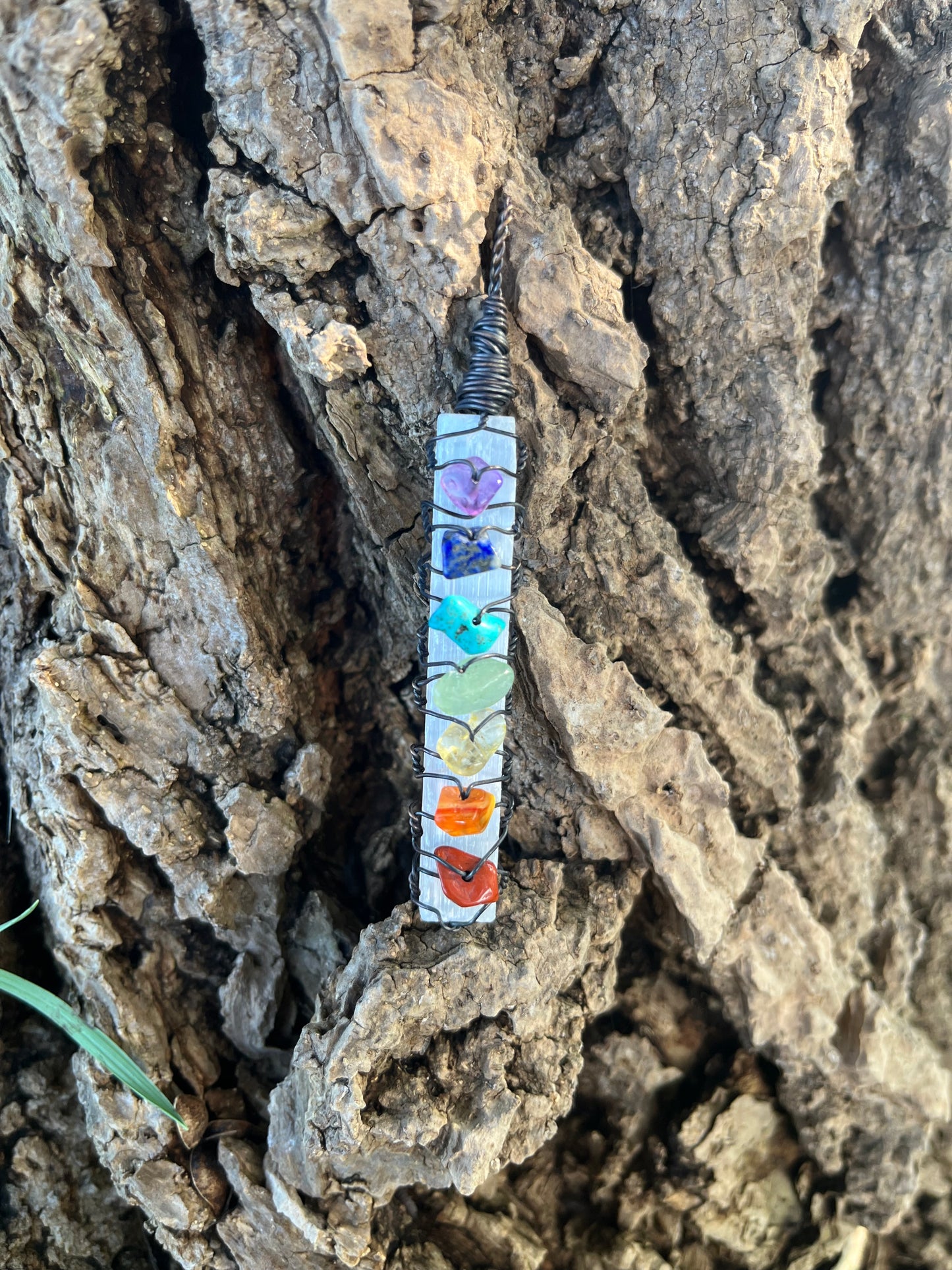 Chakra Selenite in copper wire pendant necklaces (small)