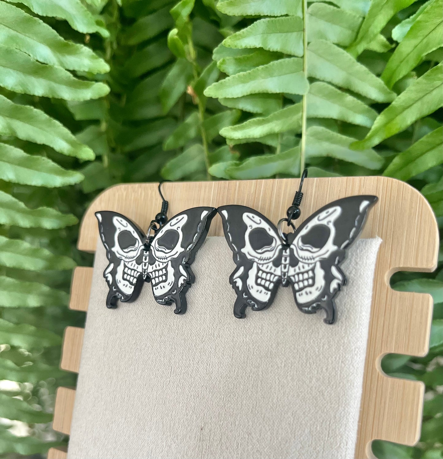 Moth Skull plastic charm Earrings on silver stainless steel hooks