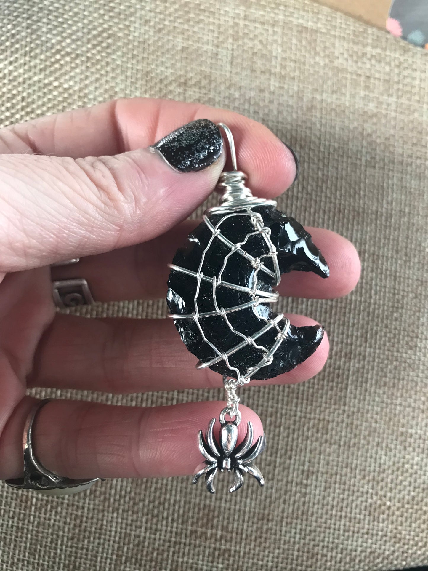 Custom Spider Web on Crescent Moon