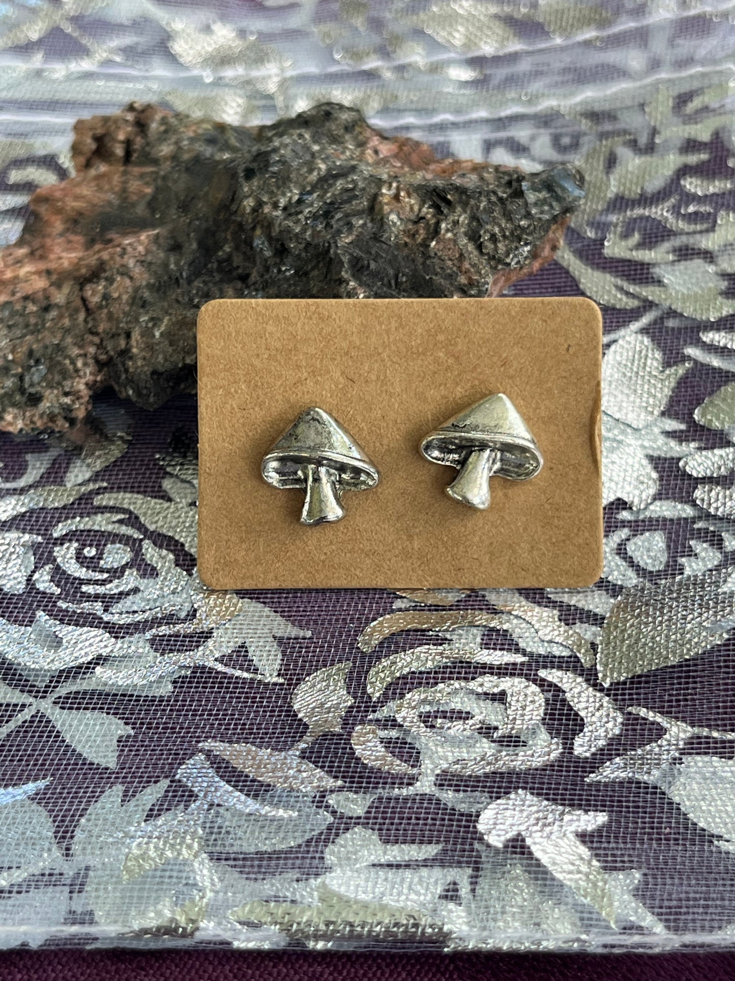 Silver Mushrooms Stud Earrings