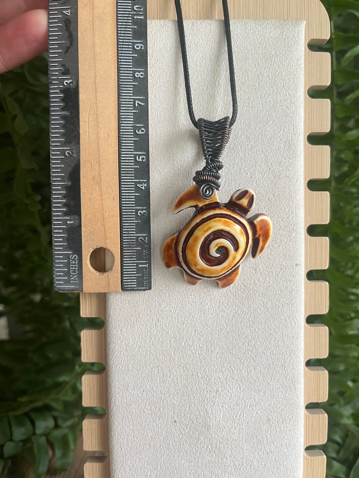 Acrylic Turtle Pendant – Copper Wire Wrapped, Antiqued Finish