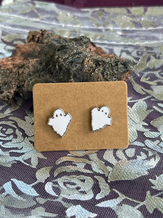 White & Silver Ghost Stud Earrings