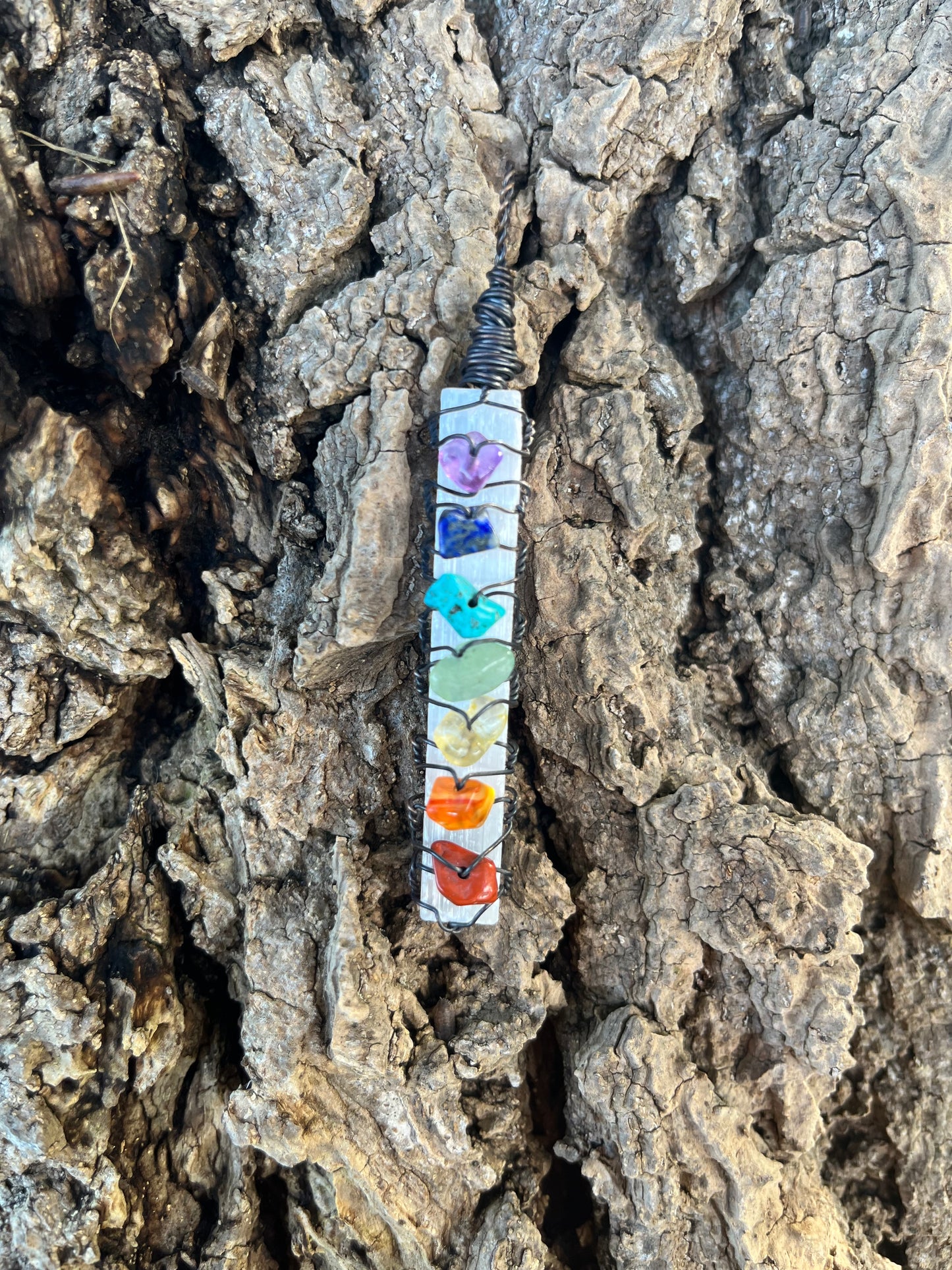 Chakra Selenite in copper wire pendant necklaces (small)