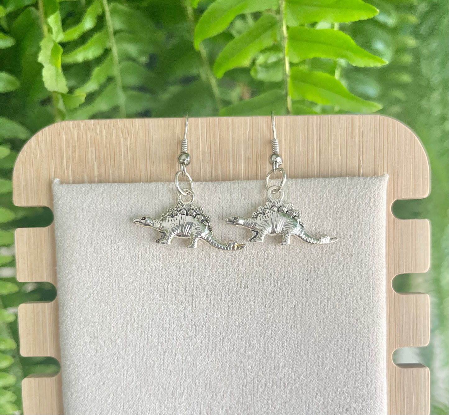 Silver Stegosaurus Dinosaur Earrings