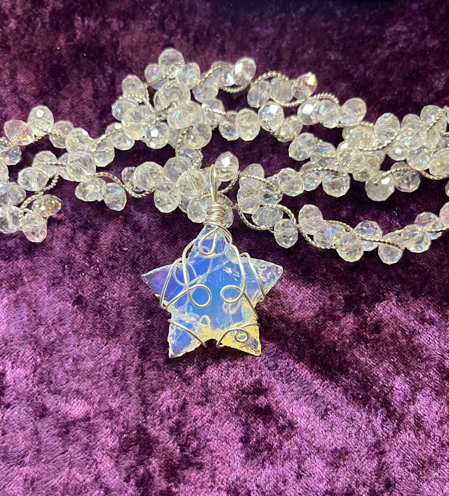 Iridescent Opalite Star in Silver Wire