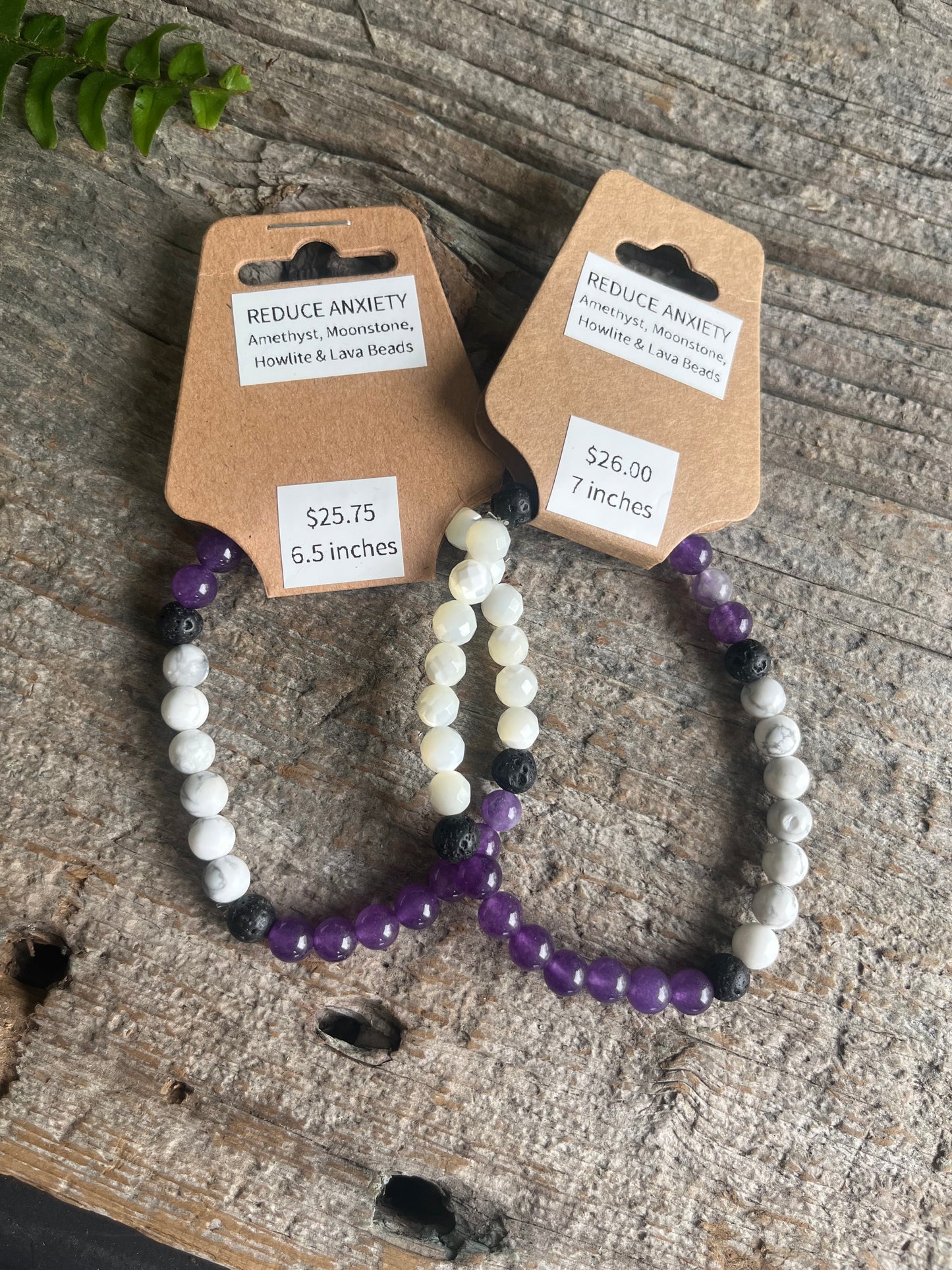 “Reduce Anxiety” Stretchy Bracelet with Amethyst, Howlite, Moonstone, & Lava Beads