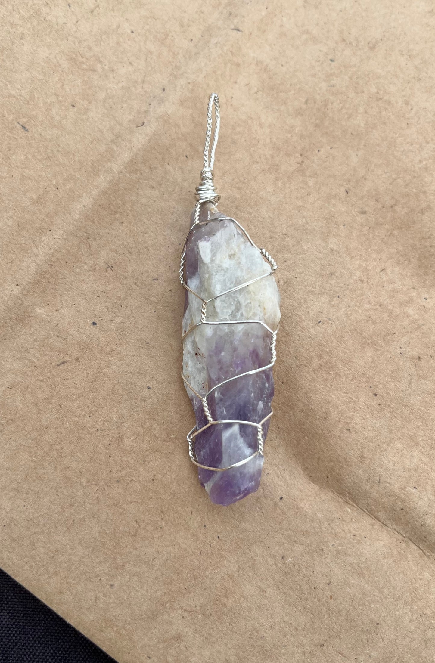 Hand-Mined Chevron Amethyst Pendant | Bancroft Stone | Silver Wire-Wrapped Crystal Necklace