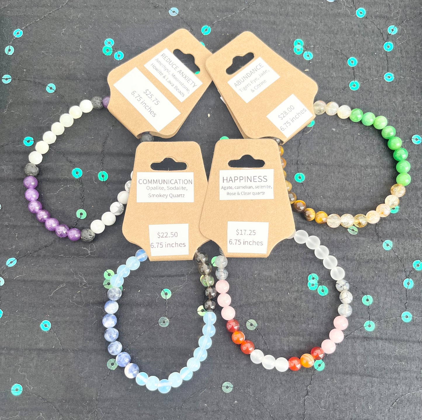 “Happiness “Manifestation Bracelet - Agate, Carnelian, Rose Quartz, Selenite & Clear Quartz