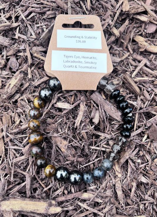 “Grounding & Stability” Bracelet – Tiger’s Eye, Hematite, Labradorite, Smoky Quartz & Tourmaline