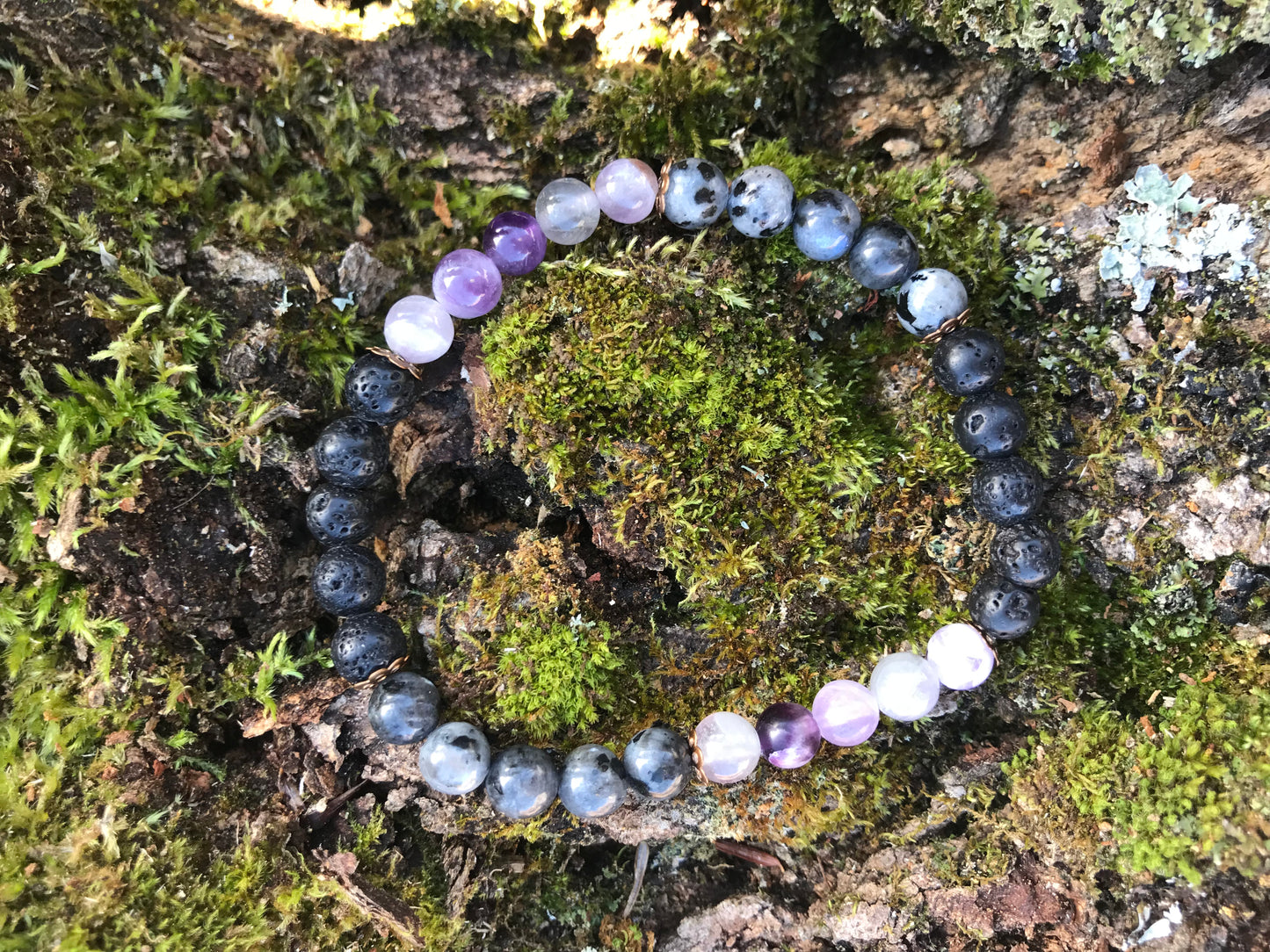 “Anxiety” - Amethyst, Labradorite & Lava Rock Bracelet