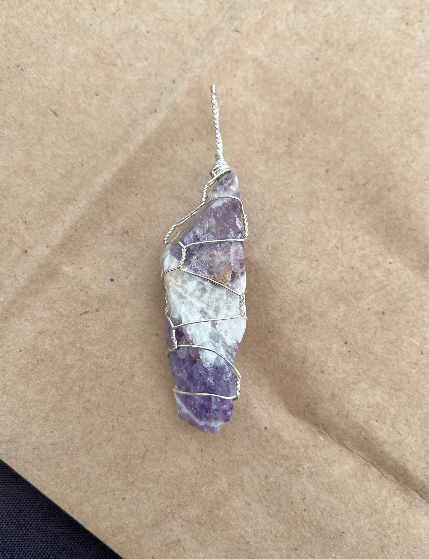 Hand-Mined Chevron Amethyst Pendant | Bancroft Stone | Silver Wire-Wrapped Crystal Necklace