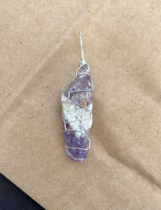 Hand-Mined Chevron Amethyst Pendant | Bancroft Stone | Silver Wire-Wrapped Crystal Necklace