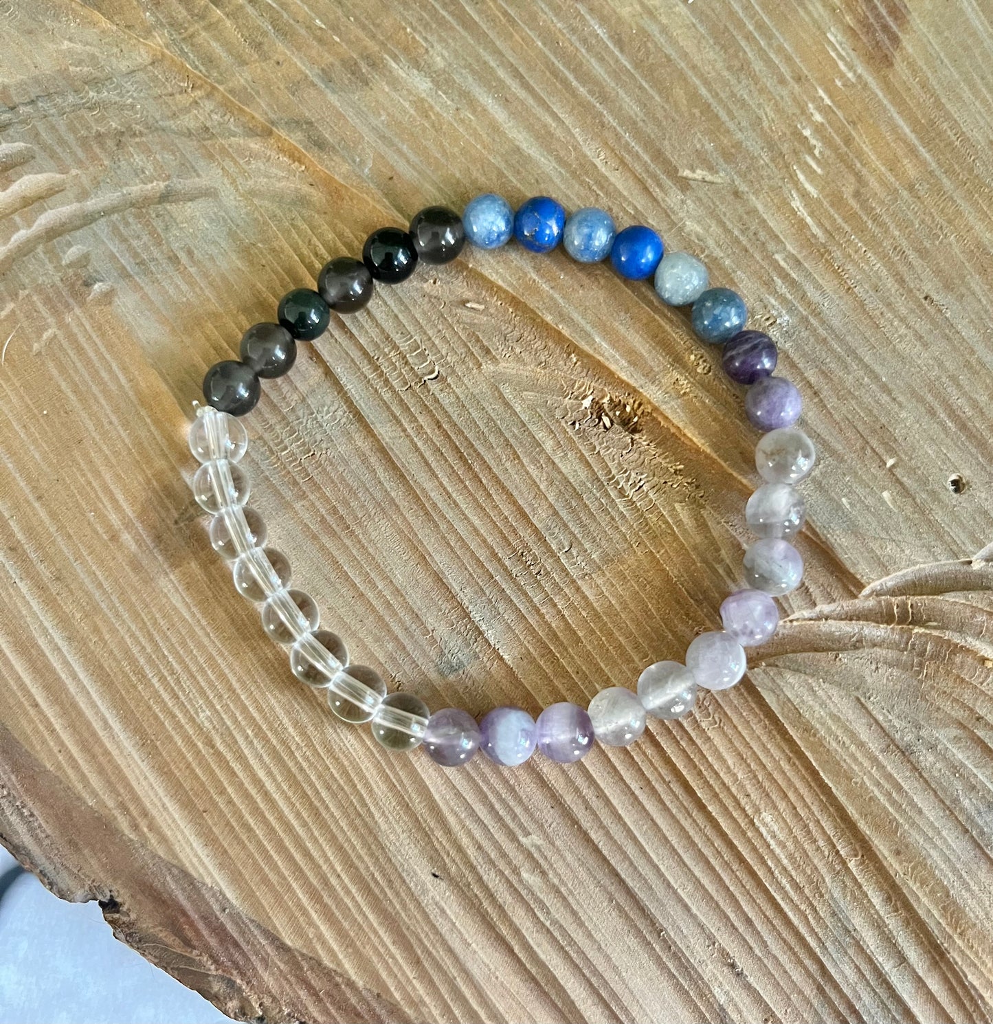 “Emotional Healing” Stretchy Bracelet with Amethyst, Lapis Lazuli, Black Obsidian, White Quartz beads