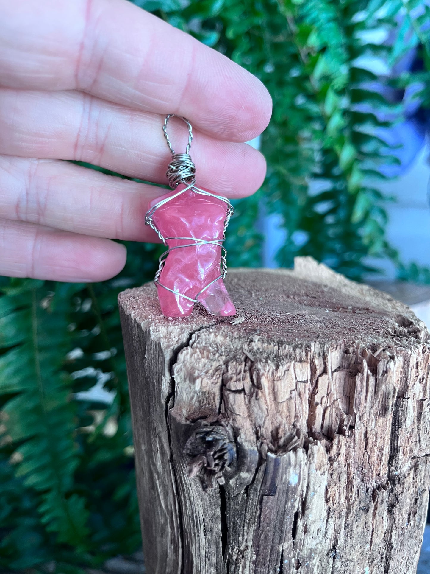 Pink Cherry Quartz Divine Masculine Pendant in Silver Wire | Hand Wrapped Crystal Necklace